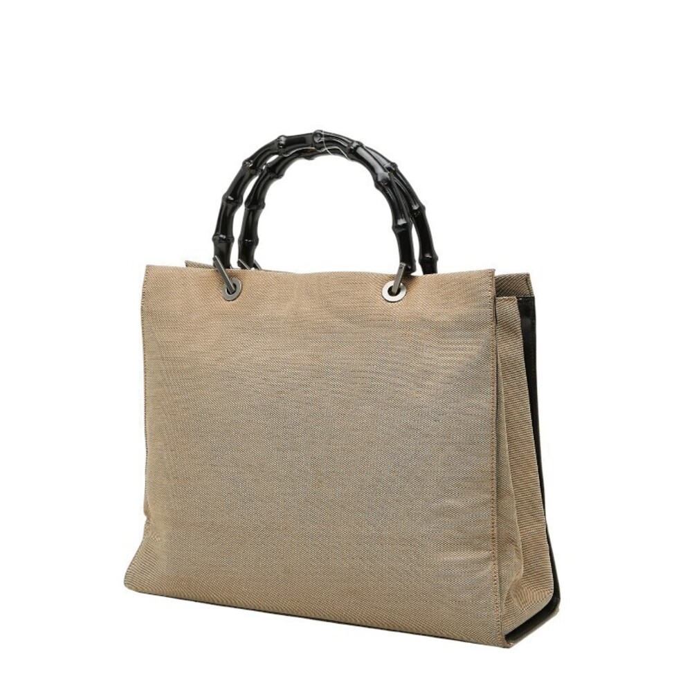 Gucci Bag Handbag Tote 2way Canvas Bamboo Black Beige